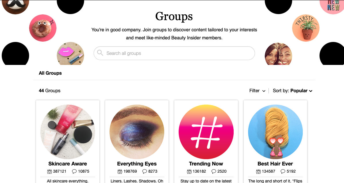 Groups feature for Sephora Brand Tribe