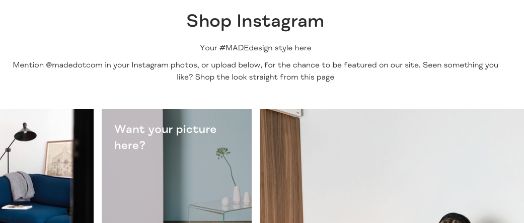 Made.com Instagram page for Unboxed with real consumers images
